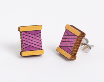 Bobbin Wooden Earrings : Jewellery for Crafters made from FSC Birch Plywood with Hypo-Allergenic Backs