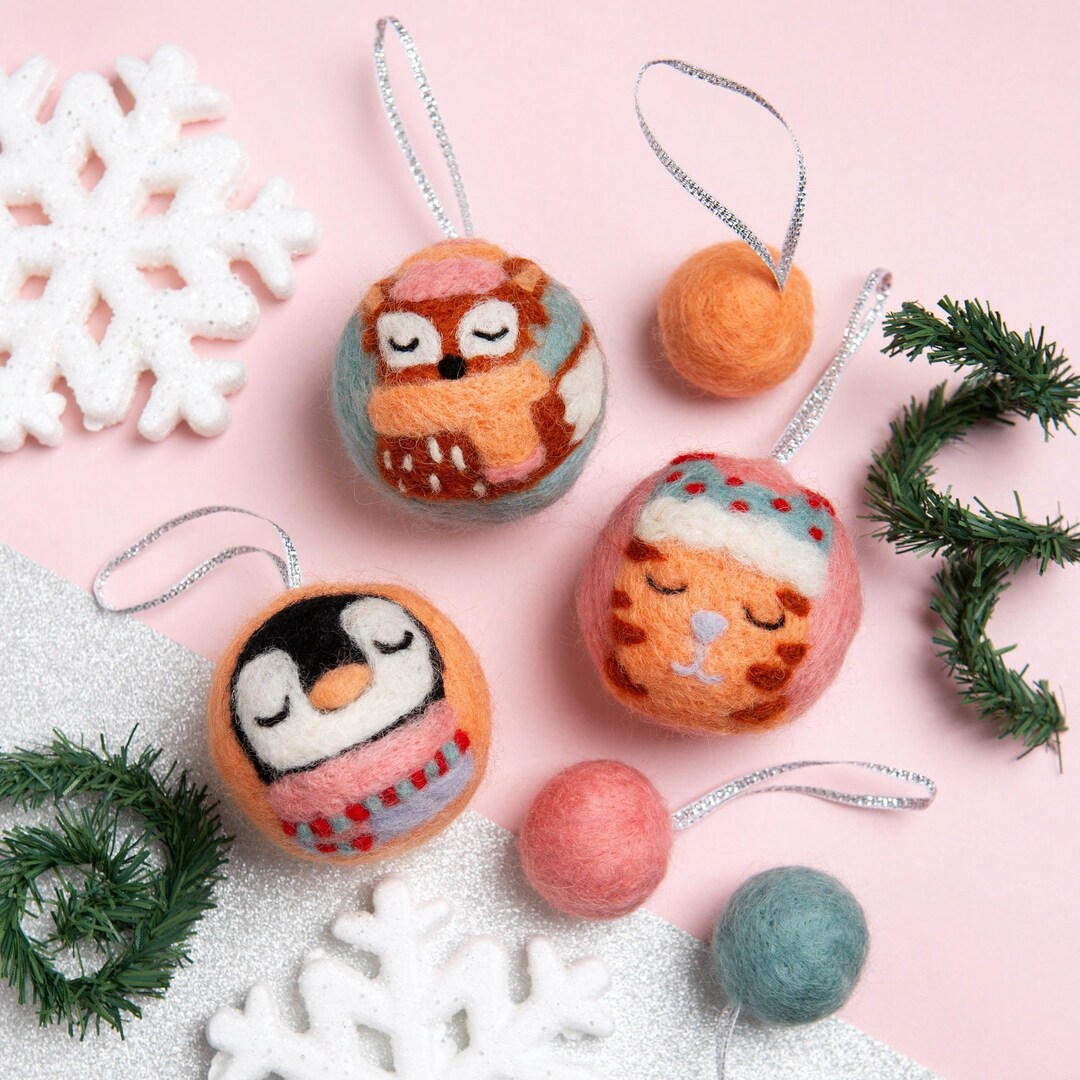 Animal Christmas Baubles Needle Felting Kit Needle Felting Kit for
