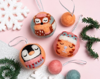 Animal Christmas Baubles Needle Felting Kit - Needle Felting Kit for Beginners - Christmas Needle Felting Kit - Felting Craft Kit