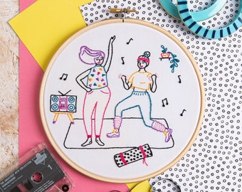 80's Dance Fitness Embroidery Kit - Move Embroidery Kit - Beginner Embroidery Kit - Embroidery Kit for Beginners - Feminist Embroidery