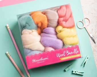 Pastels Wool Bundle for Weaving - Weaving Yarn - Weaving Supplies - Wool for Weaving - Wool Tops - Chunky Weaving Yarn - Dyed Wool Tops