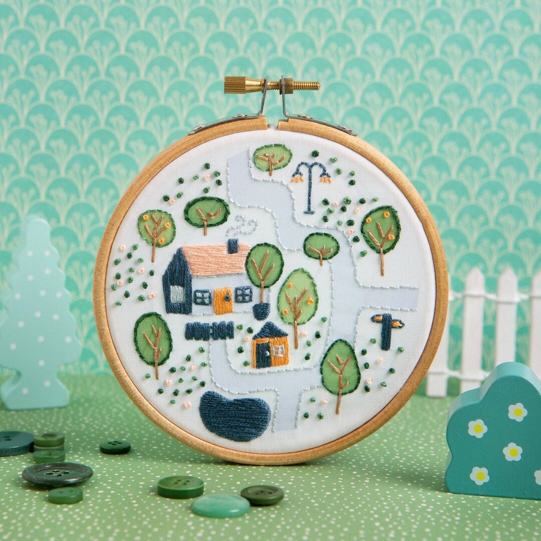 Village Cottage Mini Embroidery Kit New Home Embroidery Kit Beginner