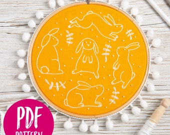 Bouncing Bunnies PDF Embroidery Pattern - Instant Digital Download