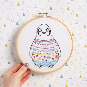 Baby Penguin Embroidery Kit - Complete Embroidery Kit for Beginners - Penguin Embroidery Hoop - Modern Embroidery Kit - Needlework Craft Kit