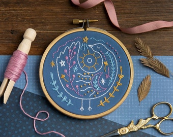 Celestial Bird Mini Embroidery Kit - Bird Embroidery Kit - Beginner Embroidery Kit - Embroidery Kit for Beginners - Mini Embroidery Kit