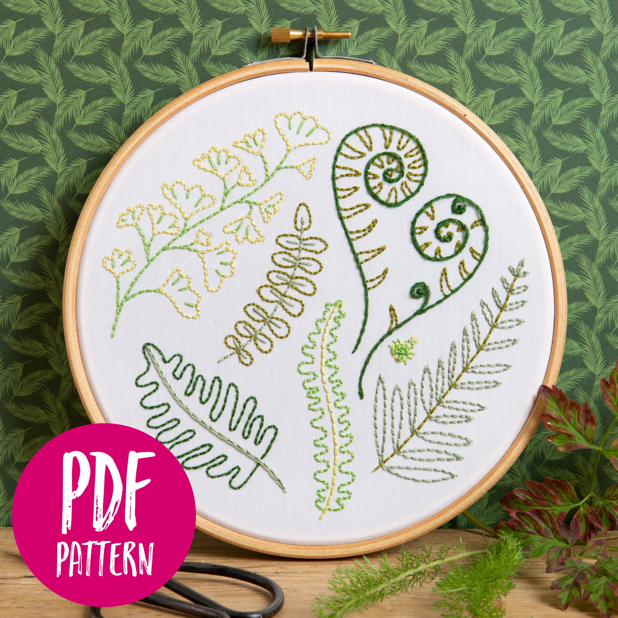 Forest Ferns Botanical PDF Embroidery Pattern - Instant Digital ...