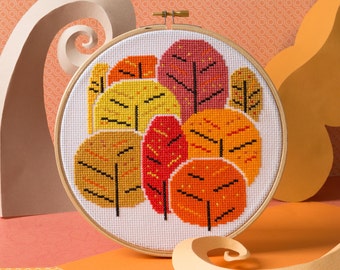 Autumn Trees Cross Stitch Kit - Cross Stitch for Beginners - Botanical Cross Stitch - Simple Cross Stitch Pattern - Beginner Cross Stitch