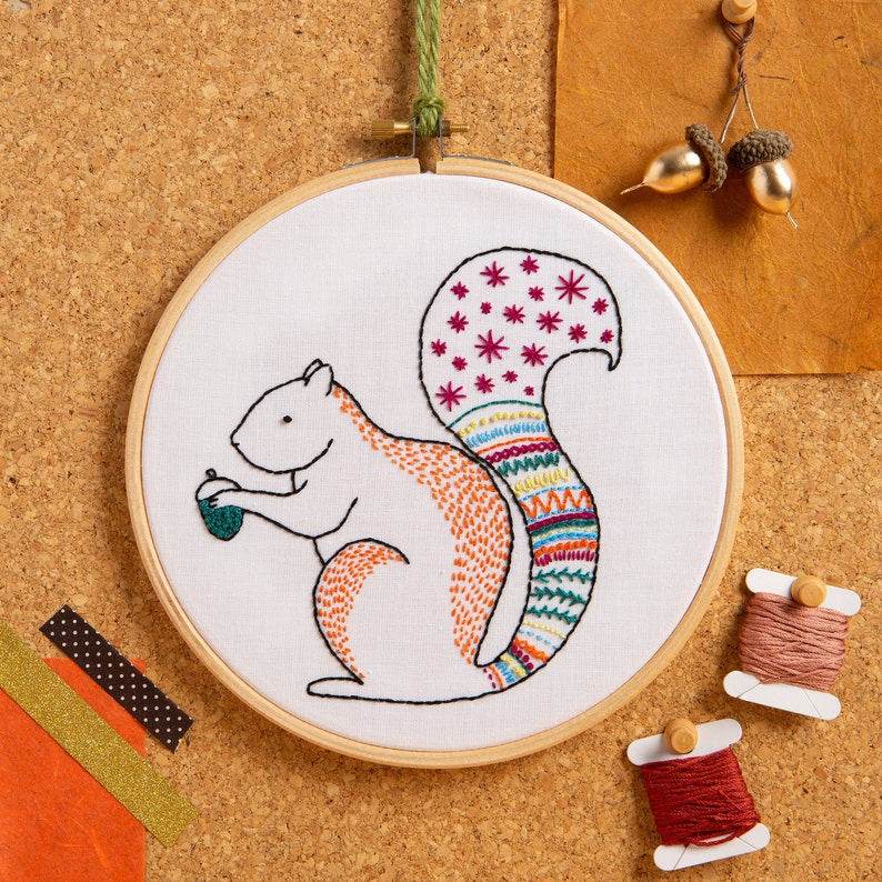 Squirrel Embroidery Kit Beginner Embroidery Kit Embroidery Sampler Kit Nursery Embroidery Kit Embroidery Craft Kit Hand Embroidery image 1