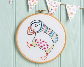 Puffin Embroidery Kit - Embroidery Kit for Beginners - Modern Embroidery Kit - Embroidery Sampler Kit - Puffin Embroidery Pattern - Hoop Kit