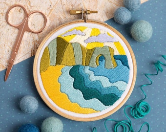 Dorset Days Mini Embroidery Kit - Satin Stitch Embroidery Kit - Coastal Embroidery Kit - Embroidery Kit for Beginners - Mini Embroidery Kit