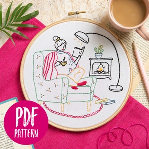 Wonderful Women - Unwind PDF Embroidery Pattern - Instant Download - Reading Embroidery PDF - Book Lover Embroidery