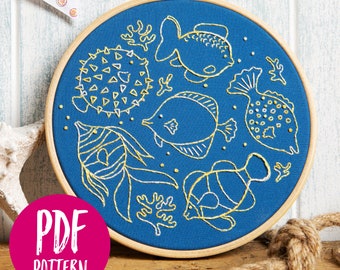 Fancy Fishes PDF Embroidery Pattern - Instant Digital Download