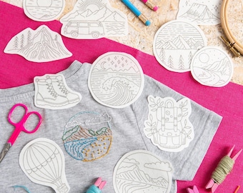 Wander Free Stick & Stitch Embroidery Pack - Customise Your Clothes with Water-Soluble Embroidery Motifs - Wanderlust and Travel Designs