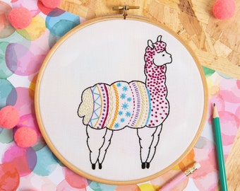 アルパカ刺繍キット：初心者向け 7インチ/18cm DIYステッチングクラフトセット