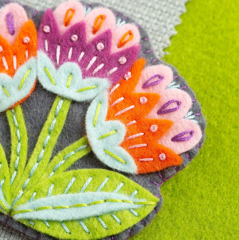 Marianne Flower Felt Craft Kit Brooch Craft Kit Craft Kit for Beginners Floral Felt Craft Kit Easy Sewing Kit Applique Craft Kit image 7