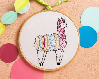 Alpaca Embroidery Kit - DIY Embroidery Kit for Beginners - Alpaca Embroidery Hoop - Modern Embroidery Kit - Embroidery Craft Kit