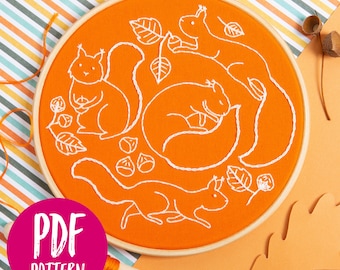 Scurrying Squirrels PDF Embroidery Pattern - Instant Digital Download