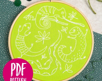 Lazy Lizards PDF Embroidery Pattern - Instant Download