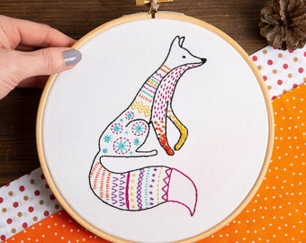Fox Embroidery Kit : Beginner 7" / 18cm DIY Stitching Craft Set