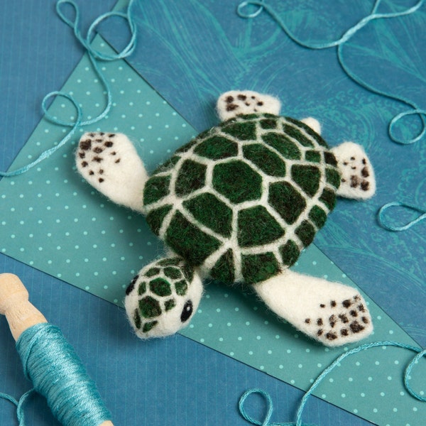 Kit de feutrage à l'aiguille bébé tortue de mer - Mini kit de feutrage à l'aiguille - Nouveau-né feutré à l'aiguille - Kit de feutrage à l'aiguille facile - Tortue de mer feutrée à l'aiguille