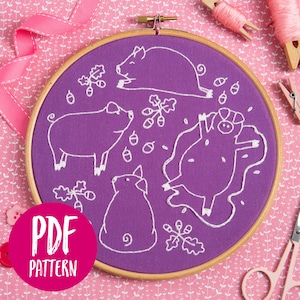 Playful Pigs PDF Embroidery Pattern - Instant Download