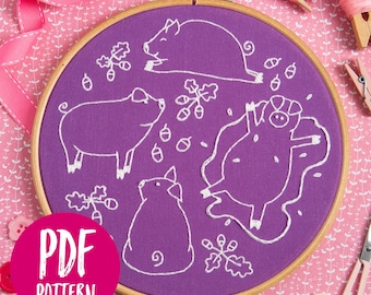 Playful Pigs PDF Embroidery Pattern - Instant Digital Download