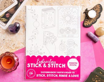 Modern Mystic Stick & Stitch Embroidery Pack - Customise Your Clothes with Water-Soluble Embroidery Motifs - Pagan, Magic, Esoteric Designs