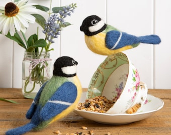 Great Tits Birds Needle Felting Kit : Beginners DIY Craft Set with British Wool