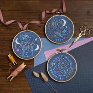 Celestial Hare Embroidery Kit with Moon and Stars : Beginner 4" / 10cm DIY Stitching Craft Set afbeelding 8