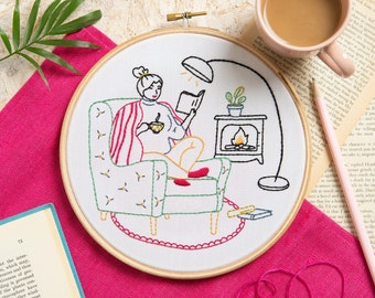 Reading Embroidery Kit - Unwind Embroidery Kit - Wonderful Women Embroidery - Feminist Embroidery - Book Embroidery Kit - Hand Embroidery