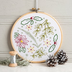 Winter Walk Embroidery Kit - DIY Craft Set for Beginner - Poinsettia Pattern - Festive Crafting - DIY Xmas Decoration - Christmas Embroidery