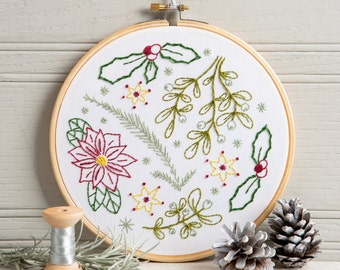 Winter Walk Embroidery Kit - Embroidery Kit for Beginners - Christmas Embroidery Kit - Holly Embroidery Kit - Festive Embroidery Kit - Xmas