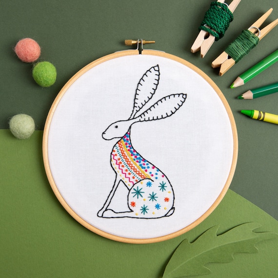 Hare Embroidery Kit : Beginner 7" / 18cm DIY Stitching Craft Set