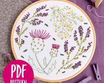 Motif de broderie PDF Highland Heathers - Téléchargement immédiat