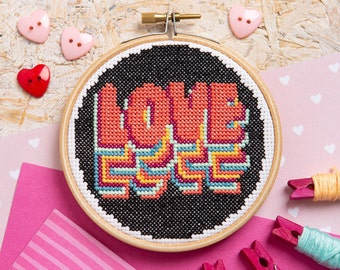 Love Mini Cross Stitch Kit - Cross Stitch for Beginners - Word Cross Stitch Kit - Simple Cross Stitch Pattern - Cross Stitch Miniature