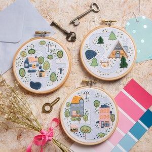 Town Houses Mini Embroidery Kit New Home Embroidery Kit Beginner Embroidery Kit Housewarming Craft Kit Mini Embroidery Kit image 5