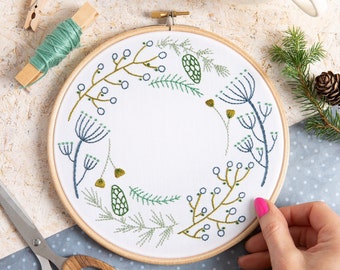 Wintertide Embroidery Kit - Embroidery Kit for Beginners - Christmas Embroidery Kit - Wreath Embroidery Kit - Botanical Embroidery Kit