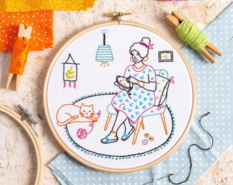 Stitching Woman Embroidery Kit (Relax) : Beginner 7" / 18cm DIY Stitching Craft Set