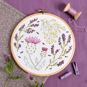 Highland Heathers Embroidery Kit - Embroidery Kit for Beginners - Botanical Embroidery Kit - Thistle Embroidery - Scotland Embroidery Kit