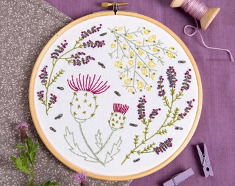 Highland Heathers Embroidery Kit - Craft Kit for Beginners - Botanical Embroidery Kit