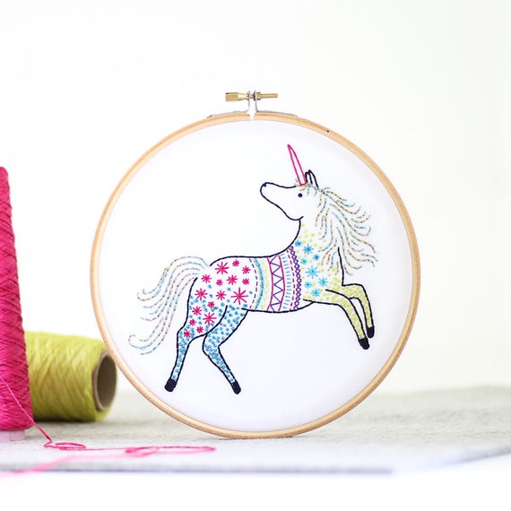 Unicorn embroidery kit from Hawthorn Handmade
