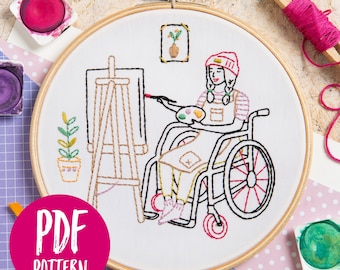Femmes merveilleuses - créer un motif de broderie PDF - téléchargement immédiat - peinture broderie PDF - broderie pour fauteuil roulant
