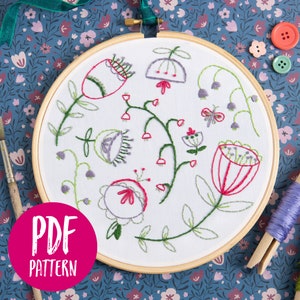 Folk Blossom PDF Embroidery Pattern - Instant Download
