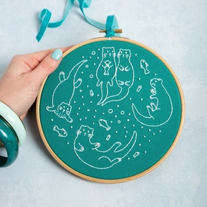 Awesome Otters Embroidery Kit - Modern Hoop Embroidery - Animal Lover Gift - Otter Pattern - DMC Threads - DIY Craft Set