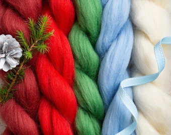 Christmas Needle Felting Wool Bundle - British Wool for Felting - Wool Tops - Wool Roving - Felting Supplies - Spinning Wool - Dyed Roving