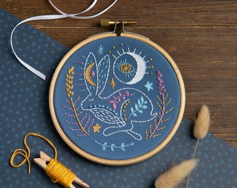 Celestial Hare Mini Embroidery Kit - Hare Embroidery Kit - Beginner Embroidery Kit - Embroidery Kit for Beginners - Mini Embroidery Kit