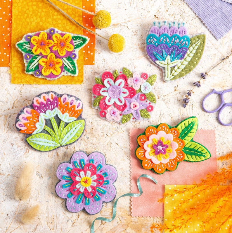 Marianne Flower Felt Craft Kit Brooch Craft Kit Craft Kit for Beginners Floral Felt Craft Kit Easy Sewing Kit Applique Craft Kit image 8