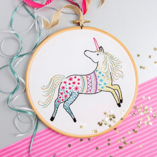 Unicorn Embroidery Kit - Embroidery Kit for Beginners - Nursery Craft Kit - Unicorn Craft Kit - Modern Embroidery Kit - Embroidery Hoop Kit