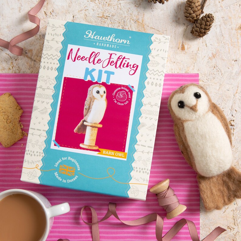 Barn Owl Needle Felting Kit Beginner Needle Felting Kit Easy Felting Kit Needle Felted Owl Kit Felted Barn Owl Simple Craft Kit image 2