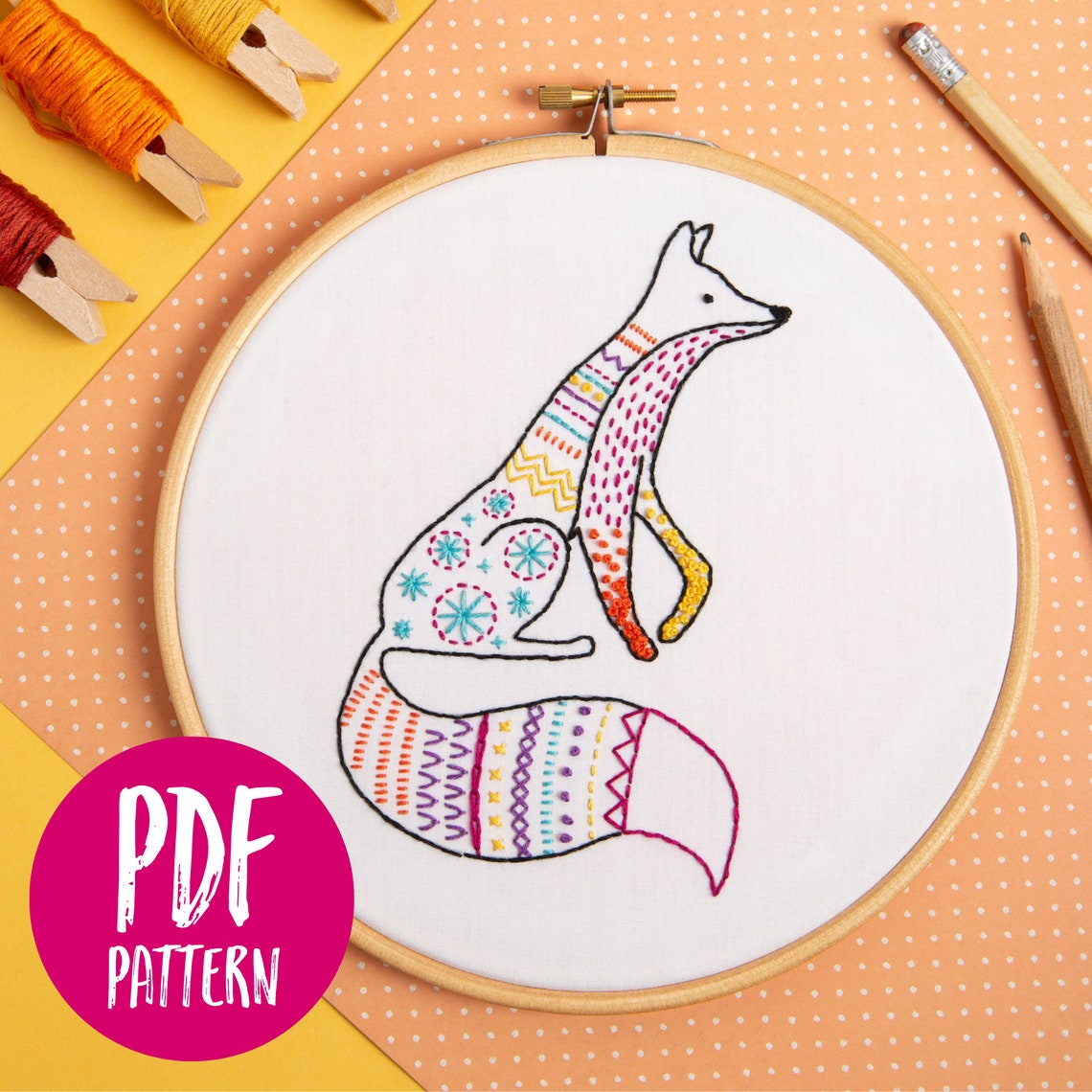 Fox PDF Embroidery Pattern - Instant Digital Download - Etsy